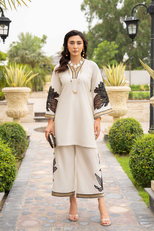 Almond Embroidery 2pc (white) -